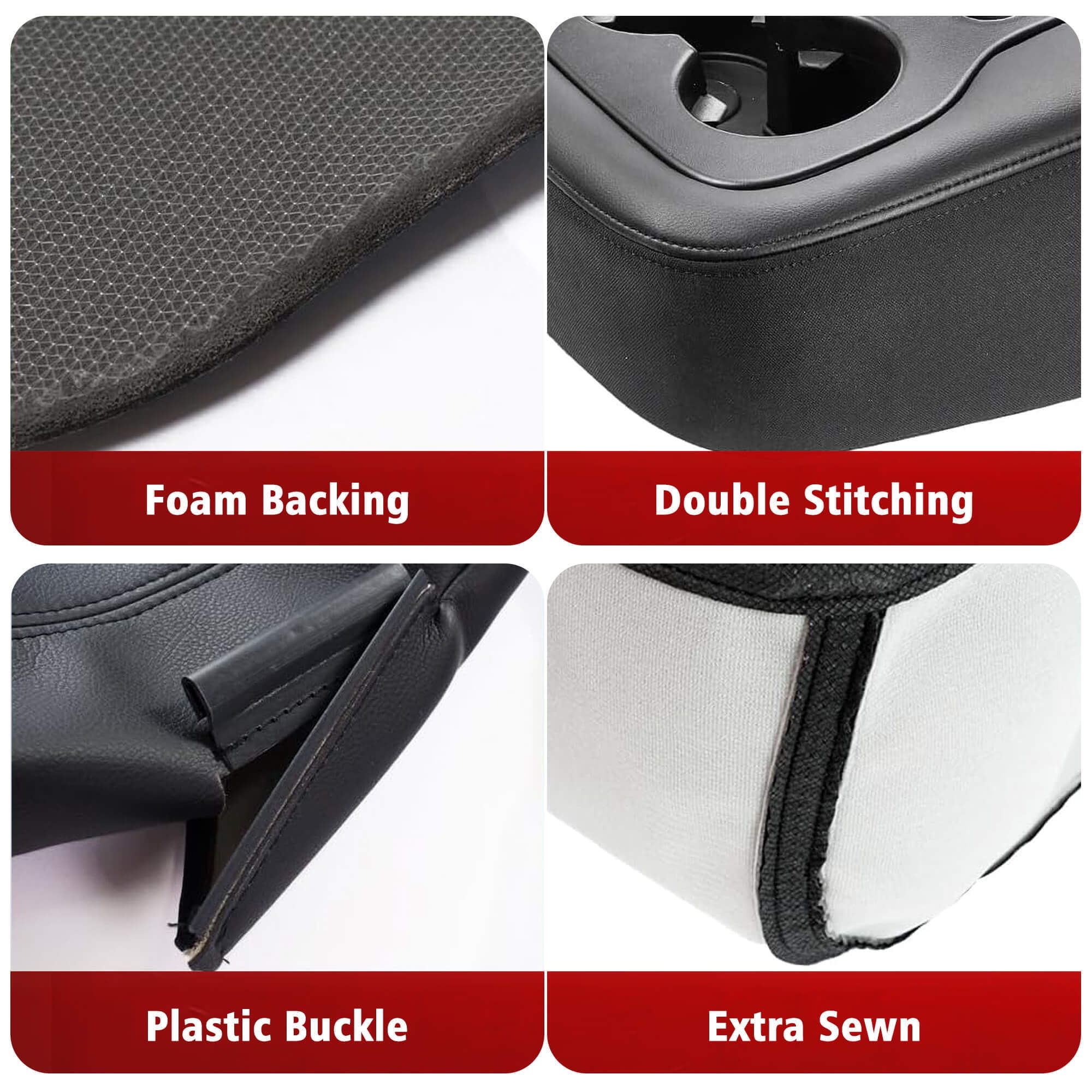 KBH Center Console Lid Armrest Cover Fit for Chevy Tahoe Suburban Silverado, GMC Sierra Yukon 2007-2014, Black Leather with Zipper Design (Jump Seat)