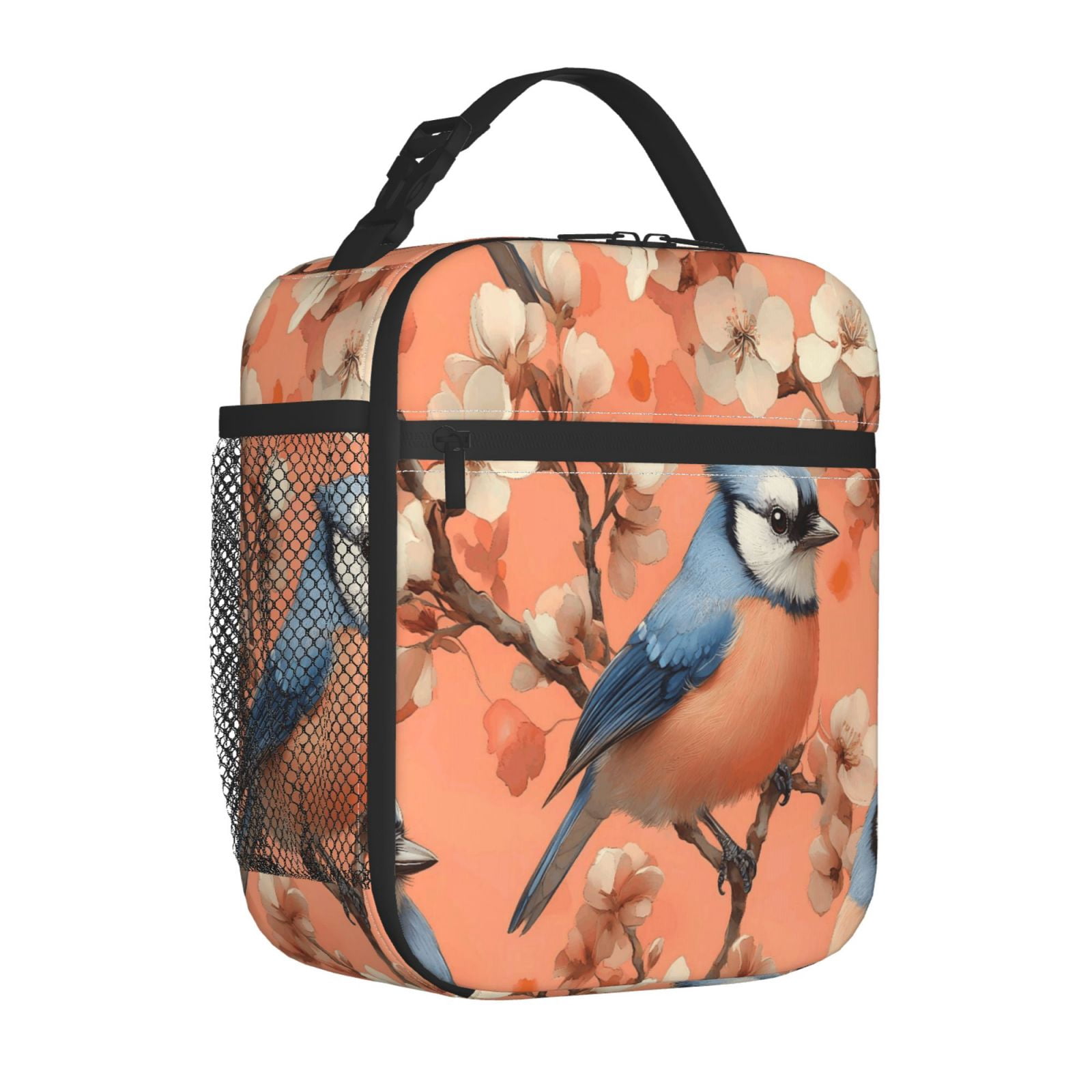 Lunch Bag For Women Men Insulated Portable Lunch Box Bento Box Office Picnic Travel Cooler Bag The Birds Are Perched On The Flower Branches