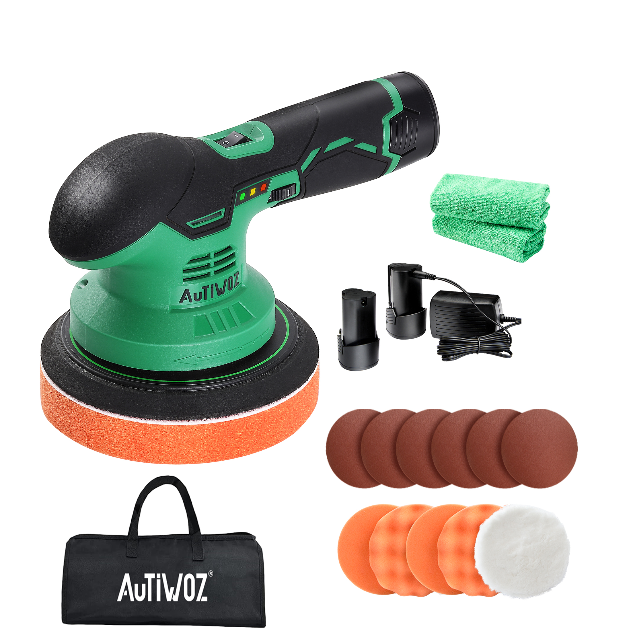 AUTIWOZ Cordless Car Polisher Kit Random Orbit Buffer with 2pcs 12V