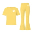 thumbnail image 5 of ECHFIPROM Big Girls Summer Outfits, Short Sleeve Crew Neck Printed T-Shirt, Casual Flared Pants 2 Piece Set, Daily Wear Outfit for Girls 5-15 Years Old,Yellow,13-14Years, 5 of 6