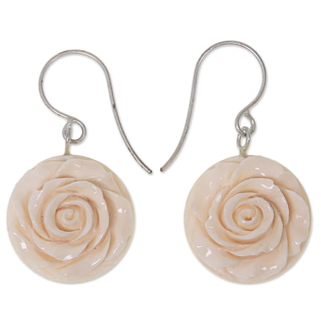 NOVICA Bone dangle earrings, 'Glorious Rose'