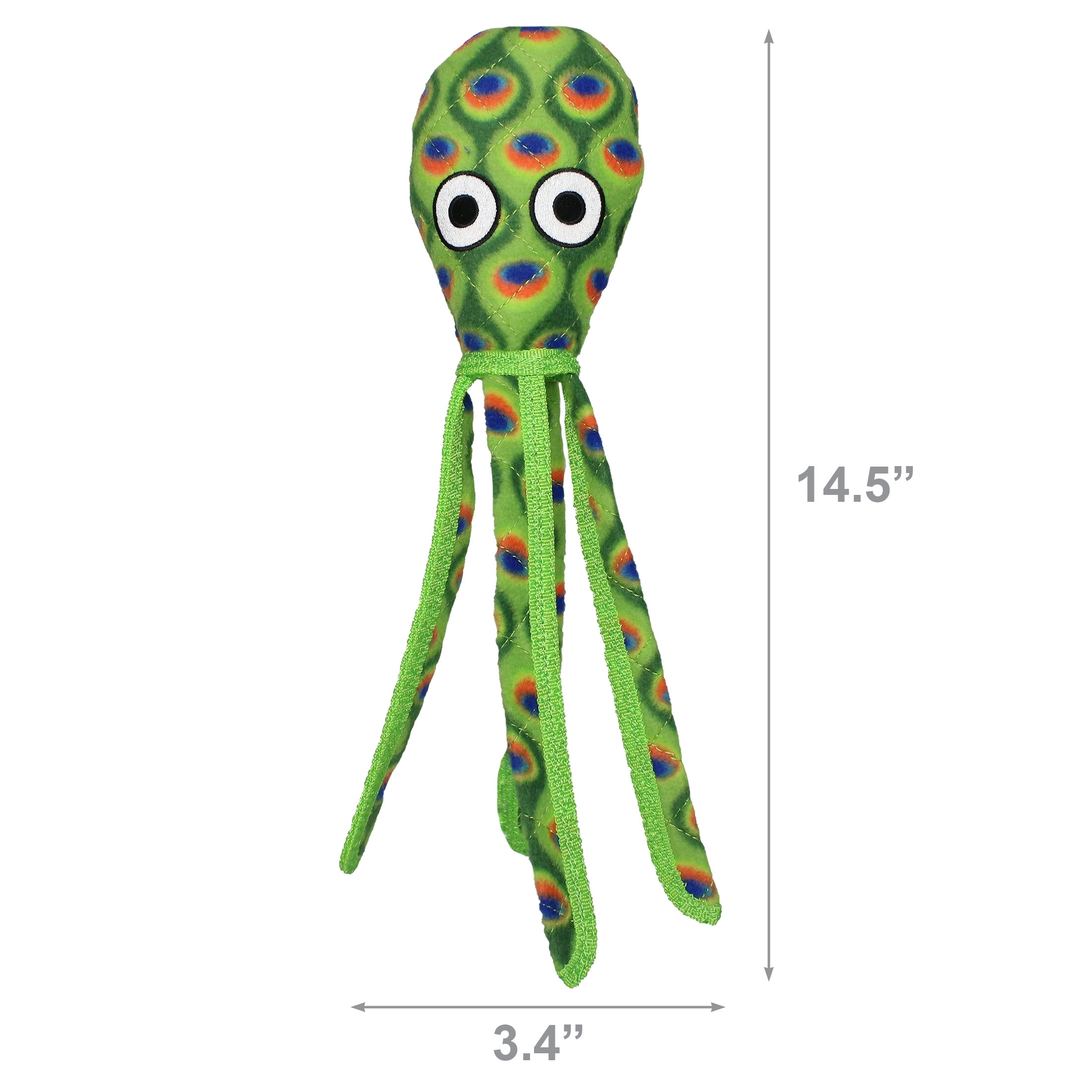 Tuffy Ocean Creature Squid Green Durable Plush Squeaky Dog Toy