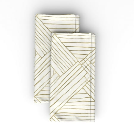 

Linen Cotton Canvas Dinner Napkins (Set of 2) - Stripe Cream Gold Geometric Lines Geo Diamond Print Cloth Dinner Napkins by Spoonflower