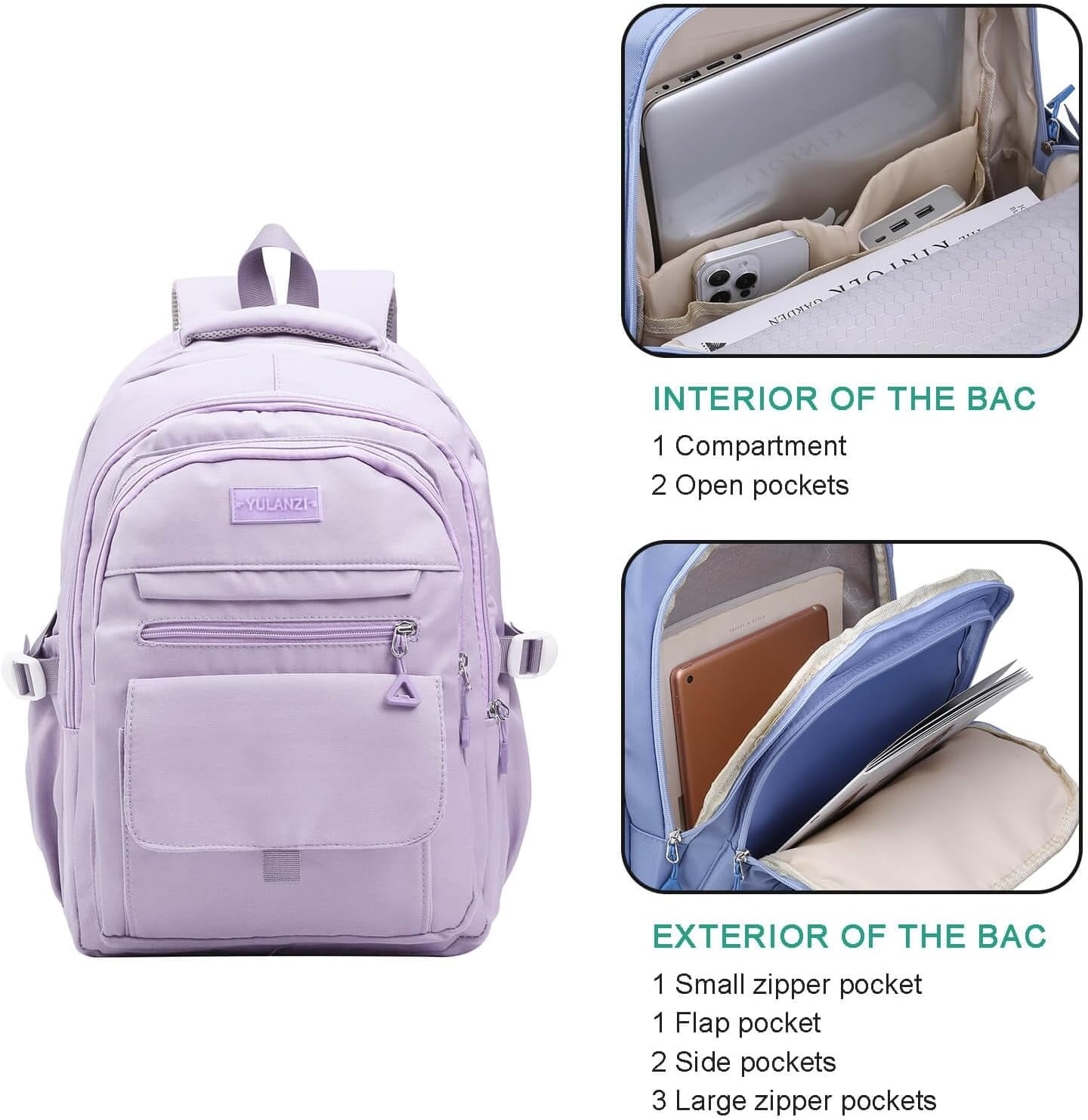 BTEPSGA Large School Backpack, College Aesthetic Laptop Bookbag for Women,Purple