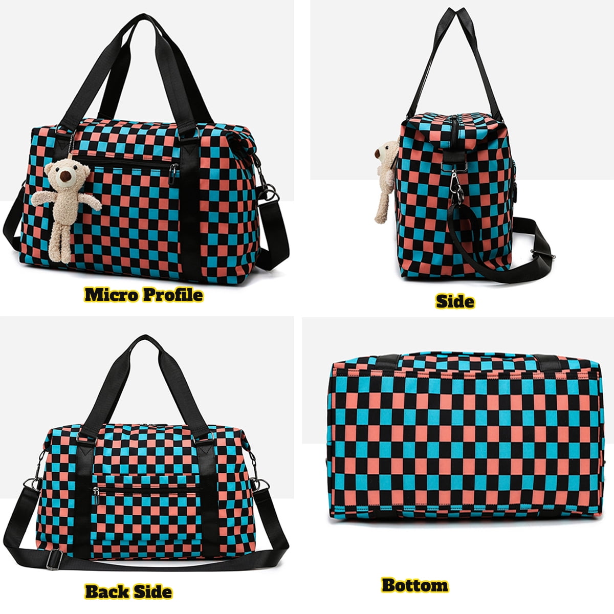 Colorful Checkered Luggage Bag Plaid Gym Sport Bags For Travel Duffel Tote Overnight Weekend Purse