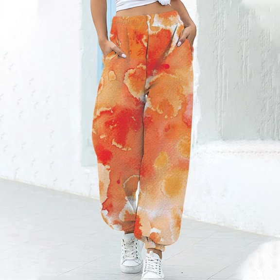 Summer Saving Clearance AXXD Orange Sweat Pants for Womens Spring High Waist Workout Casual Loose Sports Sweatpants Ankle Banded Trousers Gradient Pants Valentine's Day