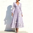 thumbnail image 2 of Women's Fall Floral Printed Maxi Dress V Neck Lantern Long Sleeve Boho Dresses for Wedding Guest Beach Vacation, 2 of 6
