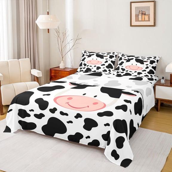 Castle Fairy Cartoon Cow Twin Sheet Sets,Kawaii Farmhouse Animal Bedding