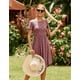 thumbnail image 5 of Vestido de verano para mujer, manga corta, bolsillo, modesto, informal, para profesor, rojo, XL, 5 of 5