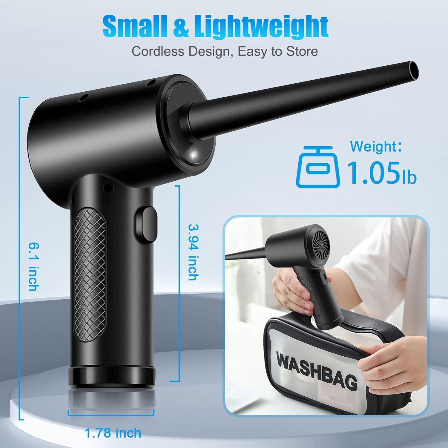 Compressed Air Duster, 130000RPM Electric Cordless Air Duster Keyboard Cleaner for Cleaning, 3 Speeds, 7500mAh Rechargeable, Dust Blower Replaces Compressed Air Cans