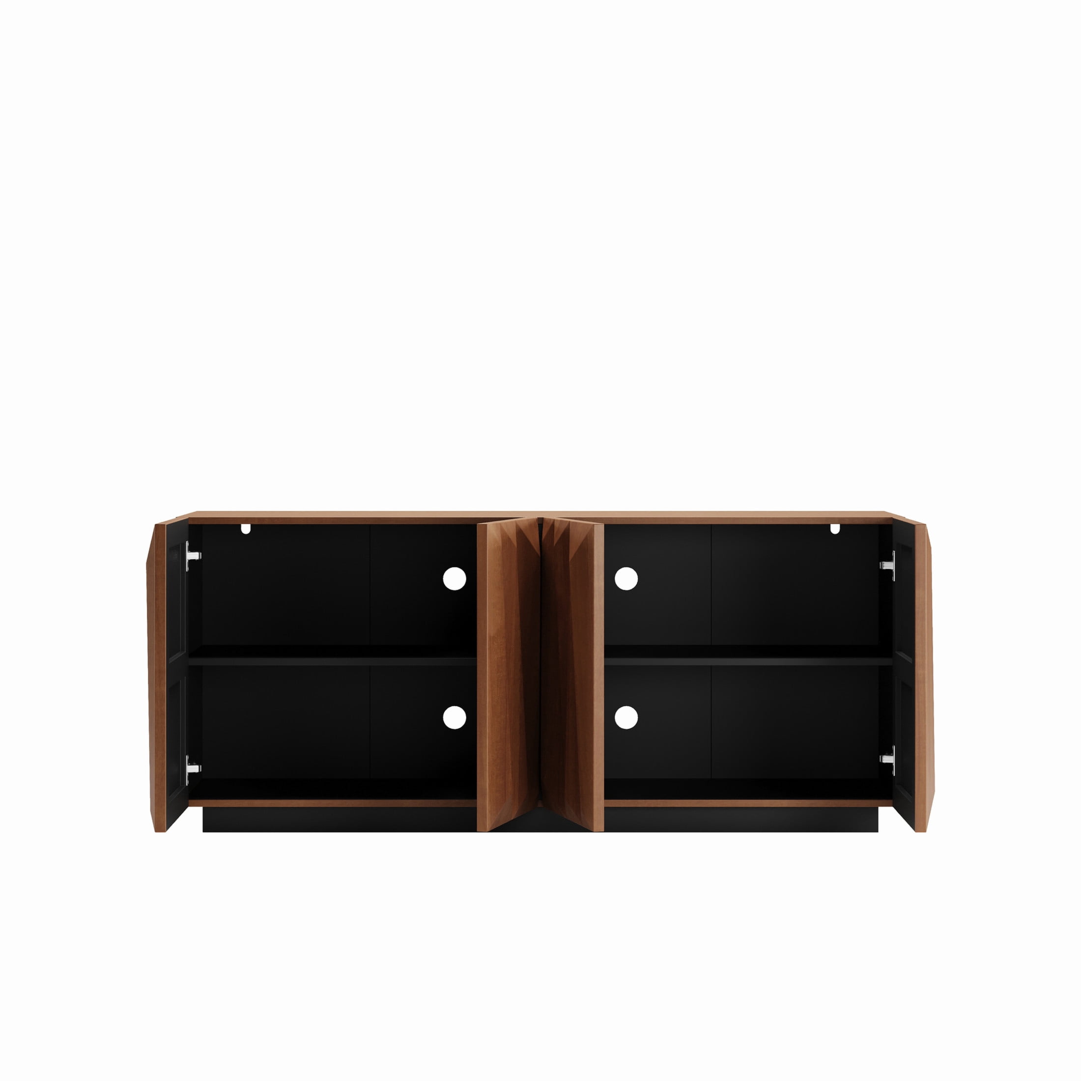 Noble House Cersei 59.5" Buffet Cabinet with Geometric Doors, Mid-Century Storage Sideboard, Walnut