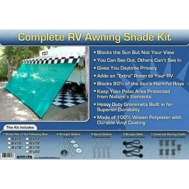 RV Awning Shade RV Patio Shade RV Sun Shade (Green) 8x10 Complete Kit