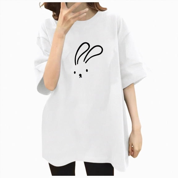 Women T-Shirt Casual Loose Solid Color Shirt with Crew Neck and Sleeved Drop