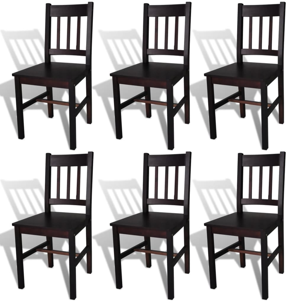 Ferry Dining Chairs 6 pcs Dark Brown PinewoodKitchen & Dining Room