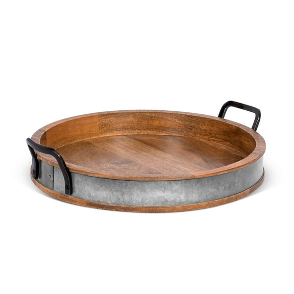 BirdRock Home Wooden Serving Tray with Handles - Natural Wood with Iron