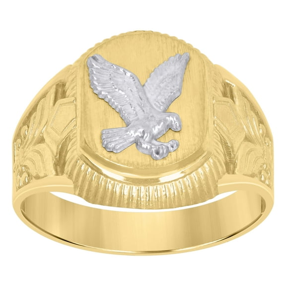 10k Two-Tone Gold Mens Eagle Signet Ring