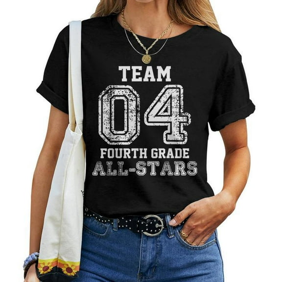 School Team 4th Grade All-Stars Tee – Women’s Cotton T-Shirt Featuring Sports Jersey Graphic for Casual or Team Spirit Wear, Size 4XL, Color Black
