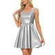 thumbnail image 1 of Vestido Tank Inspire Chic para Mujer, Sin Mangas, de Cuero Sintético, Corte A, Mini Vestidos S Plata, 1 of 6