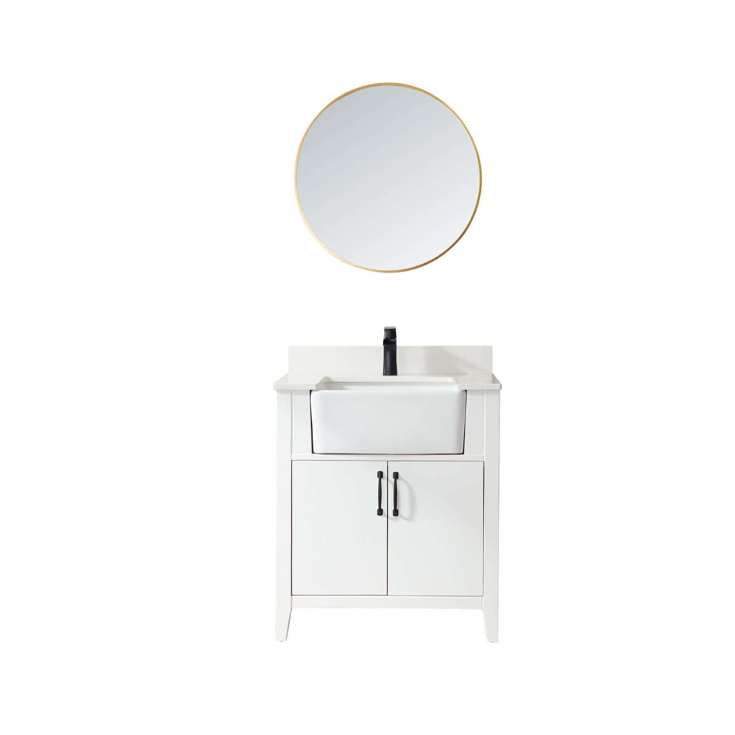 Vinnova Sevilla 30' White Composite Stone Top Single Vanity in White with Mirror