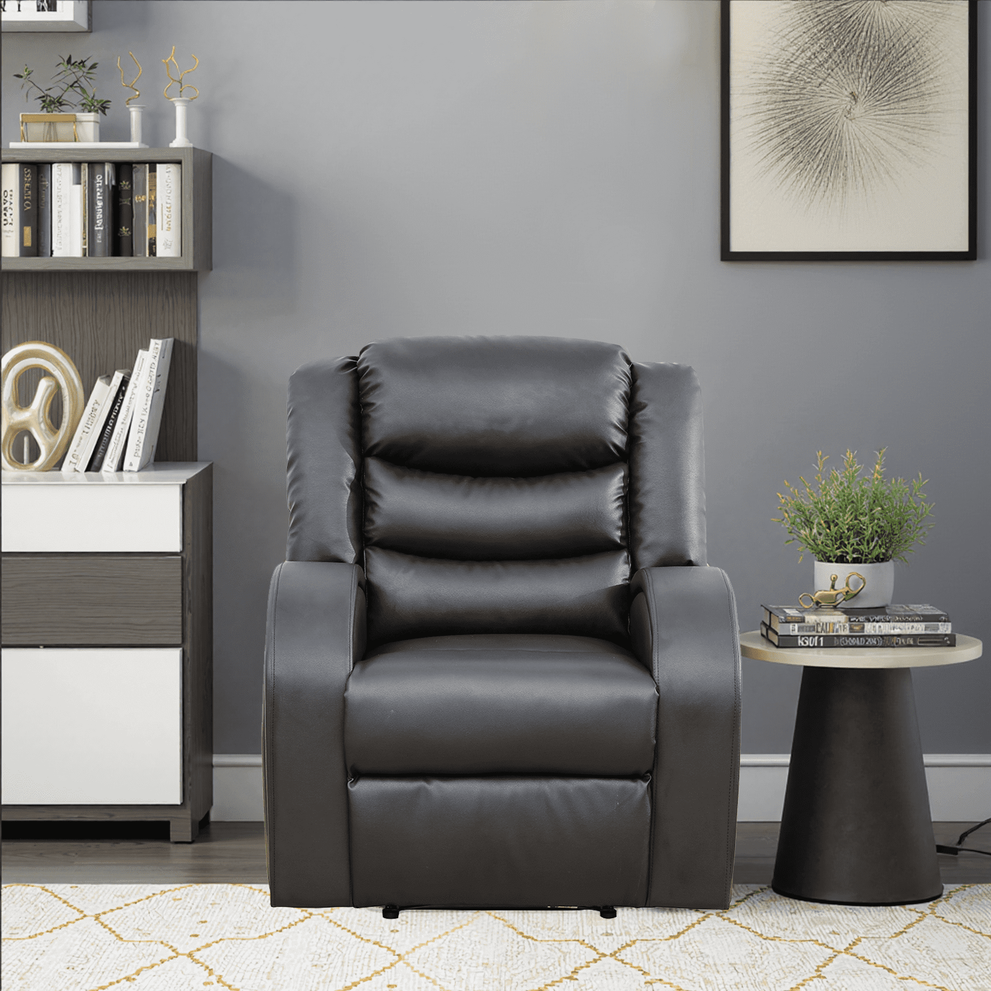 MAYEERTY Power Recliner Chair, Electric Faux Leather Reclining Chair with Adjustable Backrest for Living Room, Black