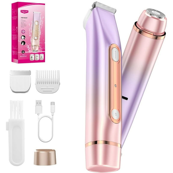 MichPong Dual-Head Shaver Gift for Pubic Face, Bikini Trimmer Wet Dry Use, Woman Electric Shaver Rechargeable