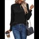 thumbnail image 2 of Camiseta de Larga con Cuello Alto y Ojales para Mujer, Elegante, Informal, , de Negocios, Elástica, con Aberturas Negro L, 2 of 9