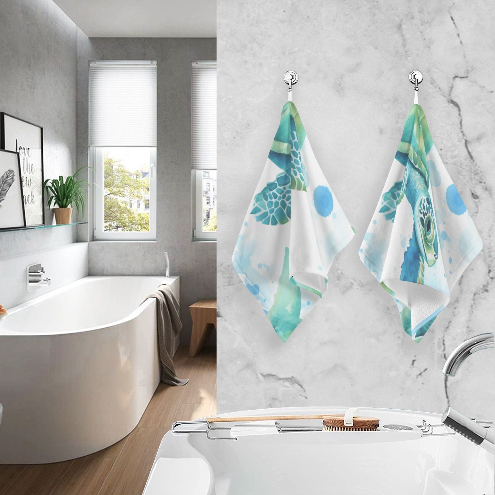 Turtles Hand Towel Bath Towels Face Towels Cotton Absorbent for Home Hotel Spa Swimming Yoga Sports Decorative Towel Set of 2