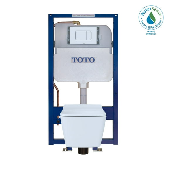 TOTO CWT449249CMFG#WH SP Hung Square-Shape Toilet and DuoFit in-Wall 1.28 and 0.9 GPF Dual-Flush Tank System with Copper