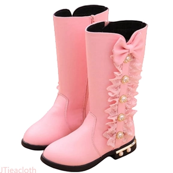 JTieacloth Boots for Girls Girls Warm Lined Winter Boots Leather Mid Calf High Boots For Toddler Big Kids And Youth,Pink