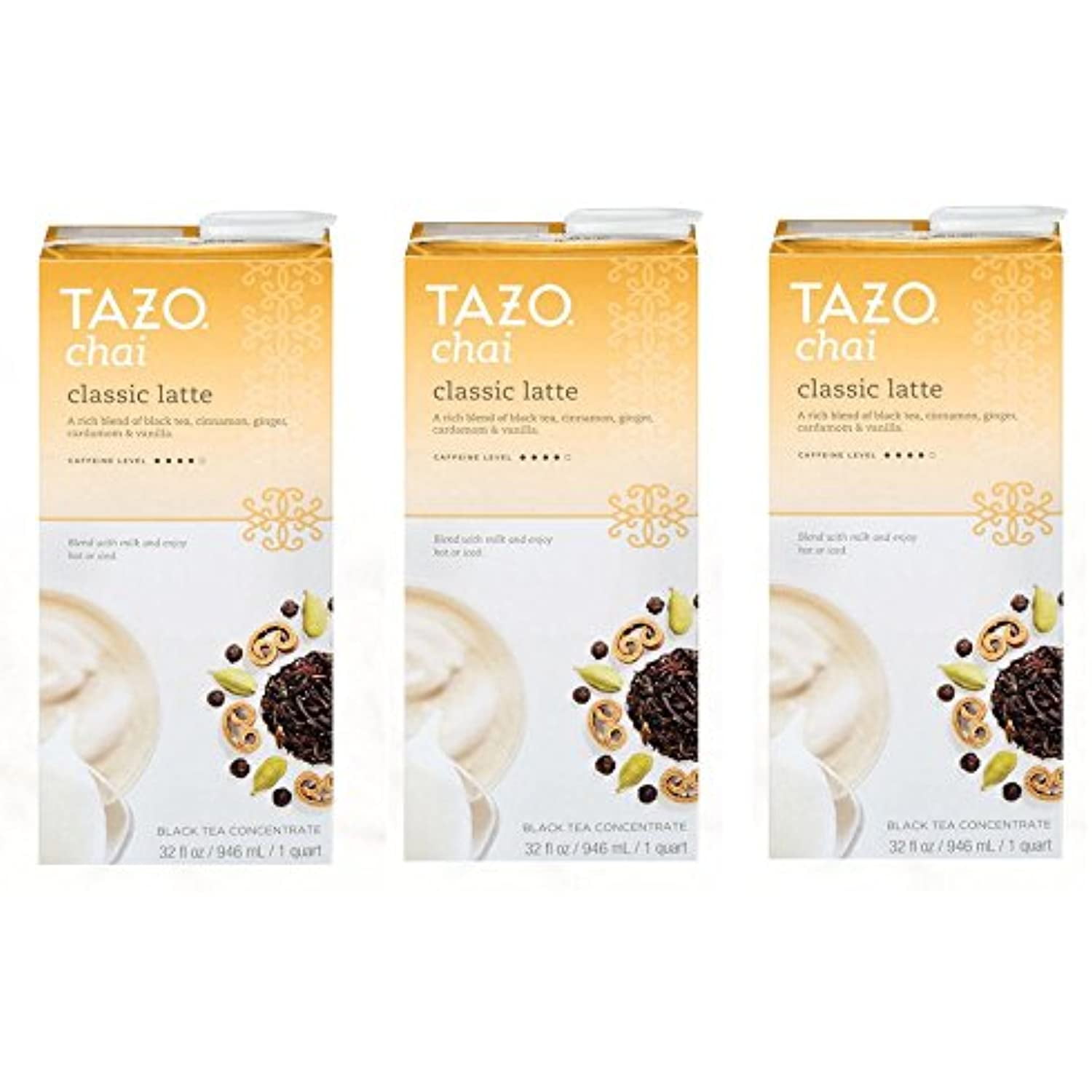Tazo Chai Tea Latte Concentrate (32 Oz, 1 Quart) Pack Of 3