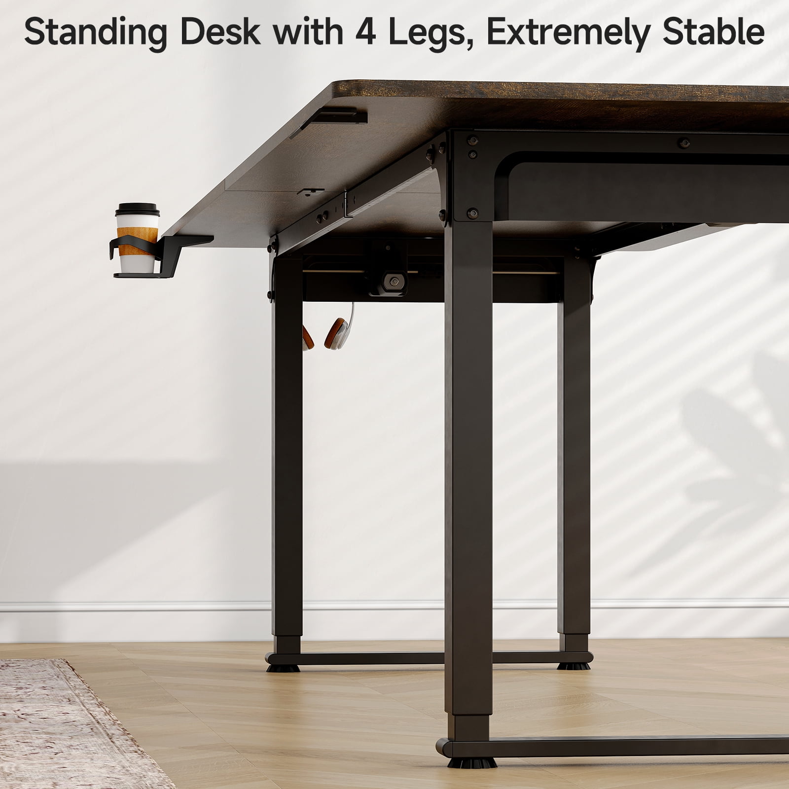 71x32 Inch Rectangular Standing Desk, Features a Sturdy 4-leg Design, Dual-Motor Lift System, and Memory Settings. Height adjustable from 28 to 46 Inches for Home and Computer Work, Rustic Brown