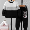 thumbnail image 2 of felwors Kid Toddler Boy Clothes Color Block Sweatshirt and Casual Pants 2Pcs Boys Fall Winter Outfits (Light Gray,3-4 Years), 2 of 4