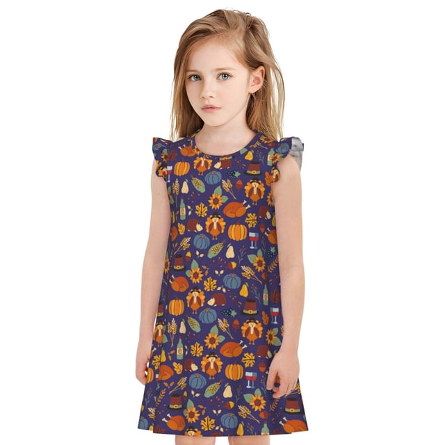 Balery Thanksgiving Turkey 2 Camisón de princesa para niñas, pijama de algodón con mangas abullonadas, suave y bonito.-XX-Large