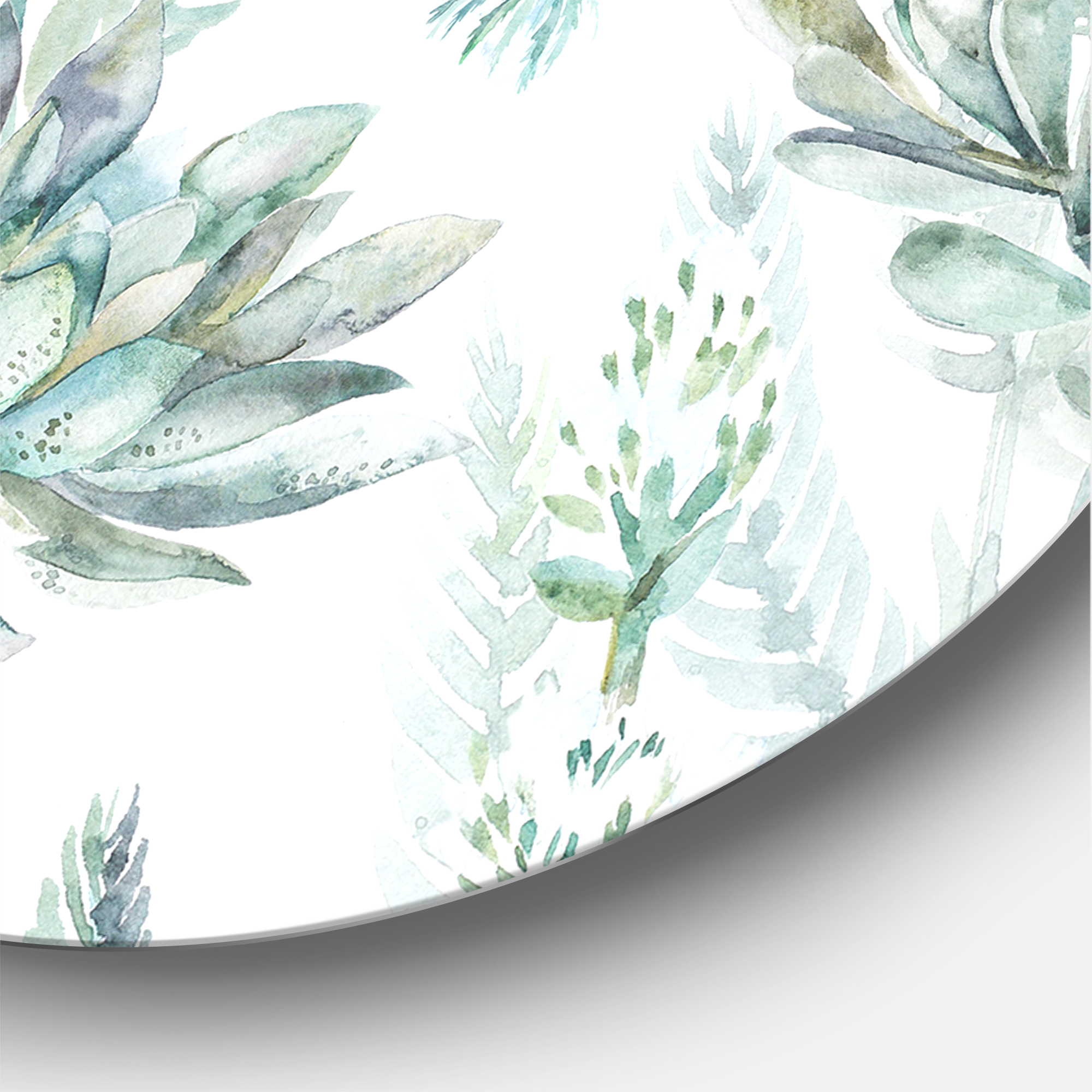 Designart 'Floral Seamless Pattern Succulents and Ferns Thorns' Farmhouse Circle Metal Wall Art 23x23 - Disc of 23