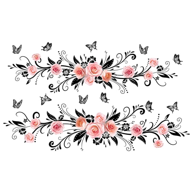 Pegatinas de pared de flores, calcomanías de pared de flores, calcomanías de arte de pared impermeables para despegar y pegar para dormitorio, habitación de niños, sala de estar