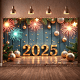 thumbnail image 6 of Lighted Numbers 2025 New Year Banner Golden Ornaments Festive Display Colorful Fireworks Navy Blue Background Holiday Backdrop for New Year Party Holiday Celebration Christmas Event, 6 of 9