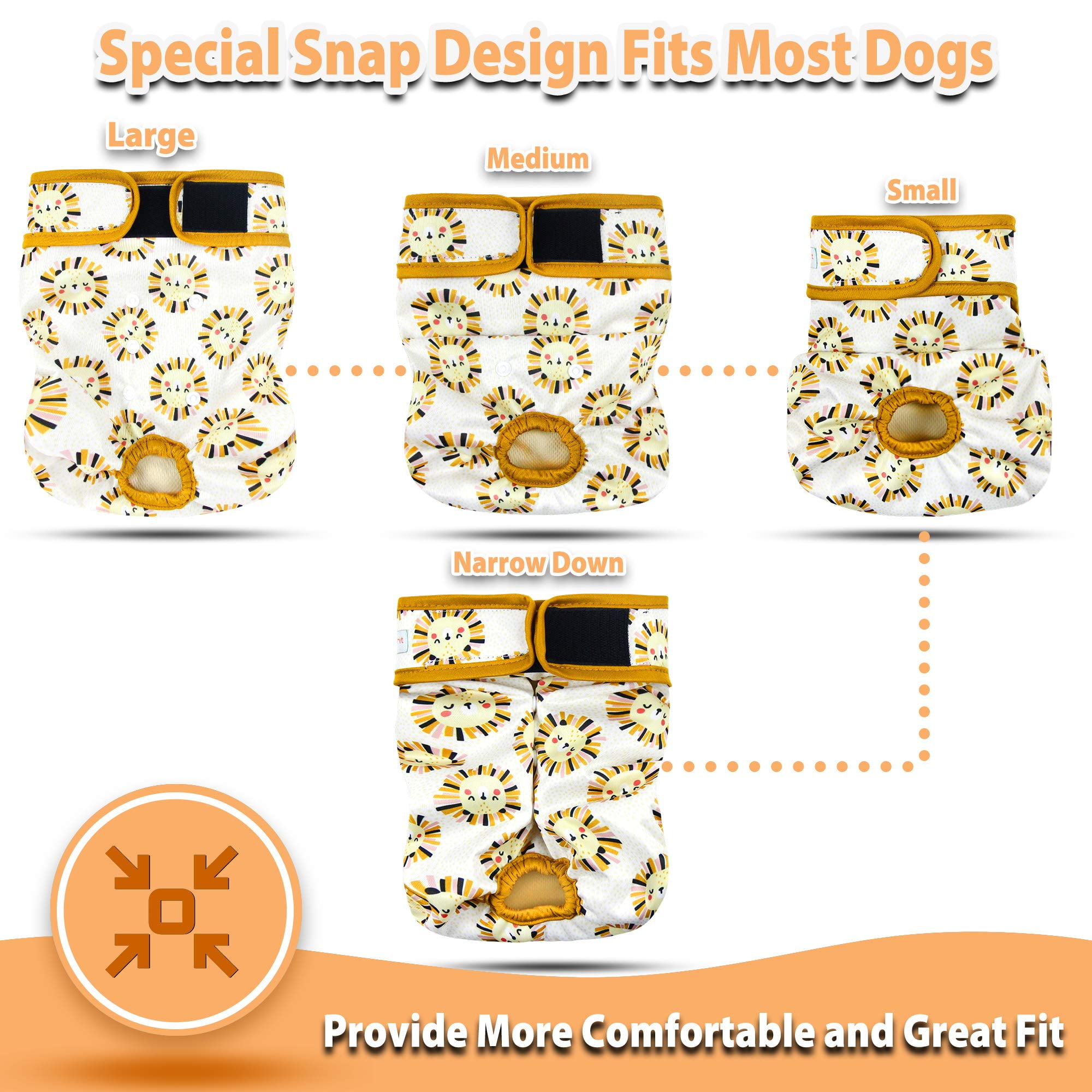PTSPLLMY Langsprit Washable Female Dog Diapers (3 Pack) - No Leak Reusable Diapers for Doggy Female in Period - Highly Absorbent Dog Heat Panties with Adjustable Snaps