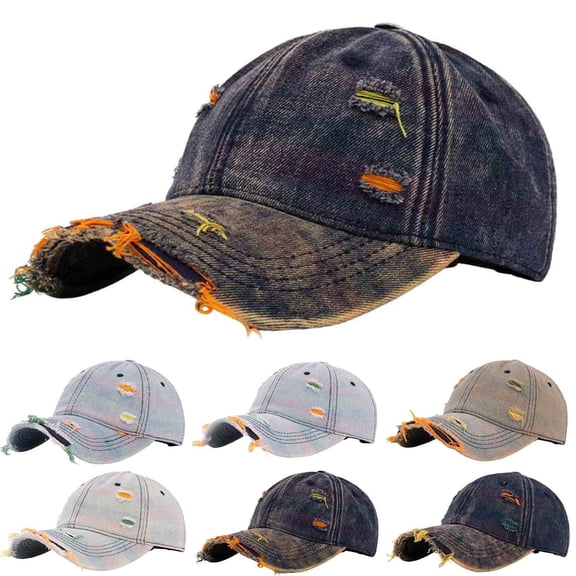 UTSJKR Distressed Denim Baseball Cap Men Women Vintage Washed Perforated Adjustable Hat Unisex Fashion Versatile Classic Hats Mint Green