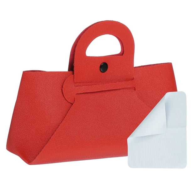 Bolsa de gafas con asa, estuche de cuero para gafas de sol con paño de limpieza, adecuado para hombres y mujeres (Rojo)