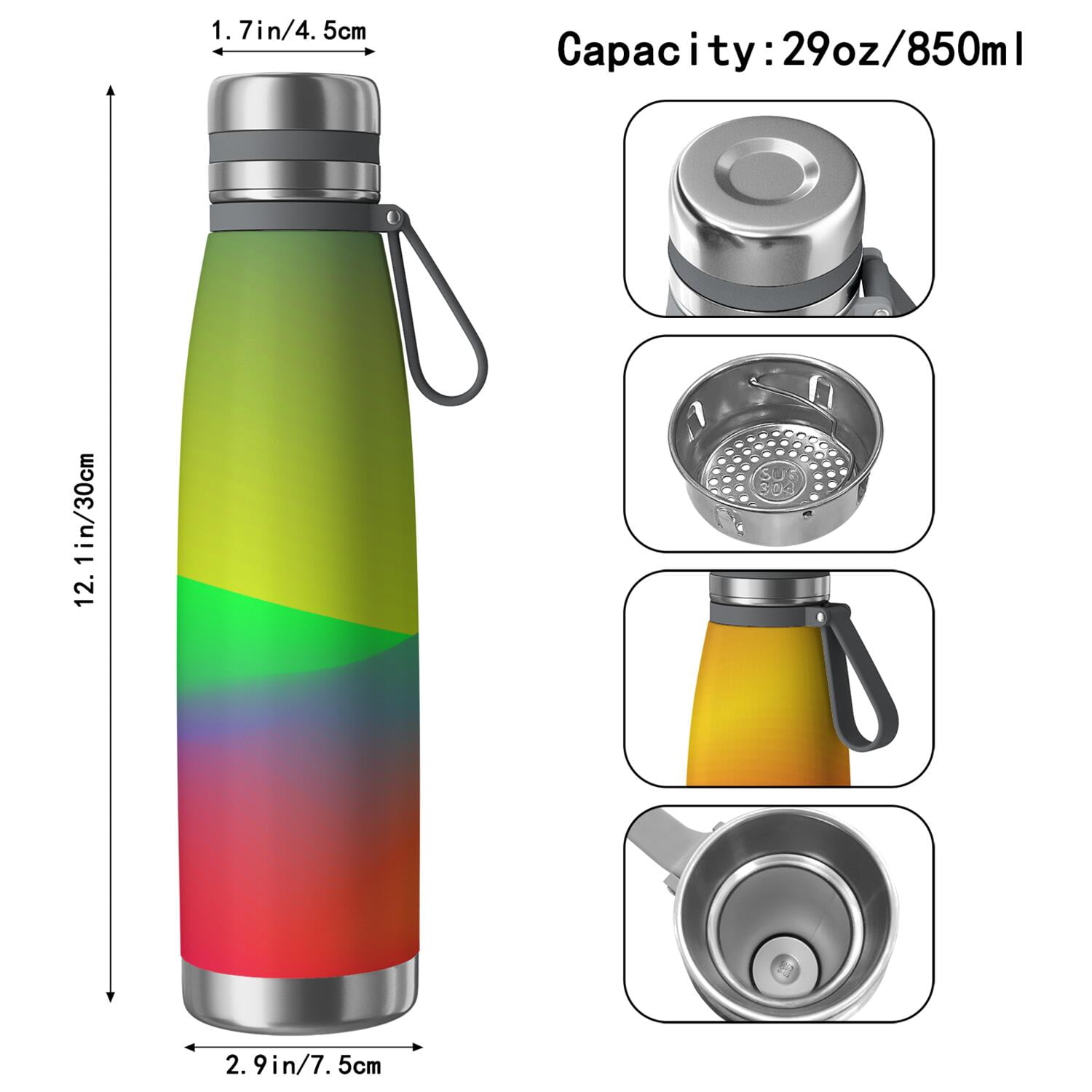 29oz Insulated Water Bottle with Tea Infuser, Stainless Steel Travel Mug, Fluid Smoke Aurora Art Style