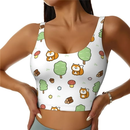 Jgfou Tree Squirrel Print Womens Sports Bra - Padded Workout Sports Bras Crop Tank Top