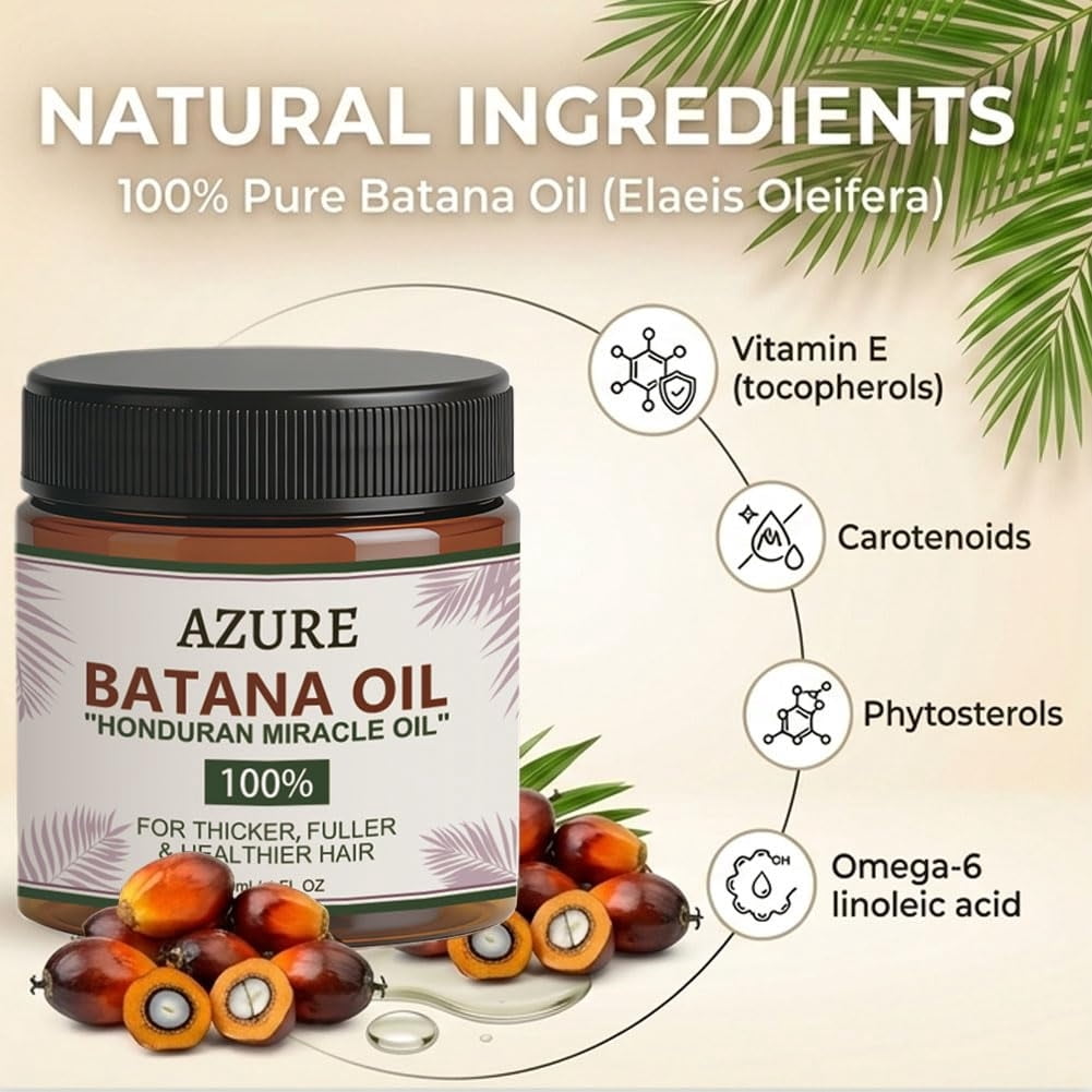 AZURE 100% Pure Batana Oil for Hair Care – Helps Support Hair Thickness, Texture & Scalp Nourishment, Natural Plant-Based Formula for Healthy-Looking Hair(1PC)