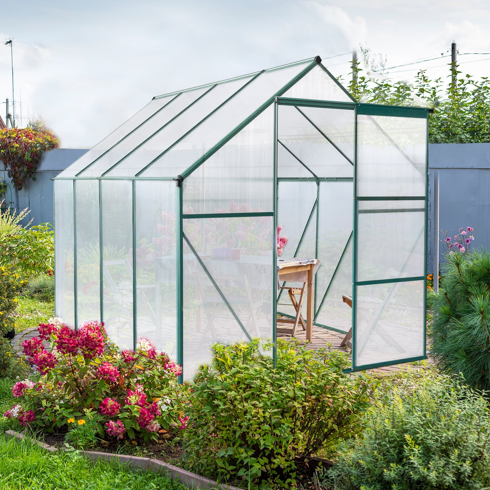 UBesGoo Garden 6x8ft Hybrid Polycarbonate Greenhouse for Garden Green