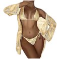 thumbnail image 2 of Wancir Women Bathing Suit 3 Piece Swimsuit Drawstring Bikini Set Long Sleeve Beach Cover Up Boho Swimwear Set with Boy Shorts, 2 of 3