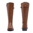thumbnail image 3 of Love Steetly Women's Extra Wide Calf Knee High Boots, Faux Leather Winter Tall Boots, Diamond Quilted Shaft, Knitted Collar, Double Buckle Block Heel Boots., 3 of 8