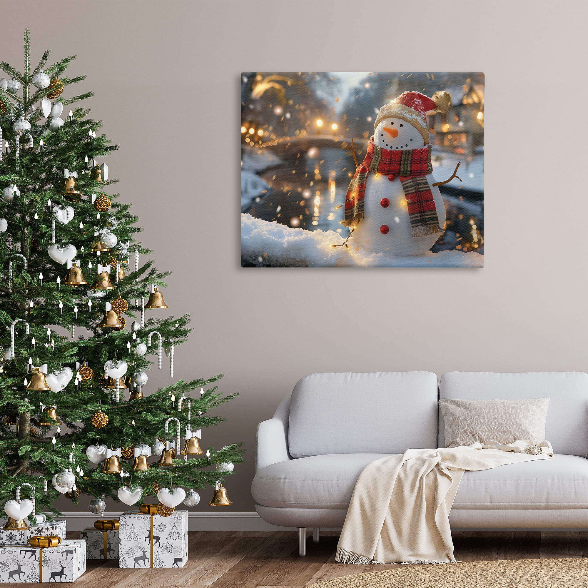 Stupell Industries Snowman Windy Winter Scene Holiday Painting Gallery Wrapped Canvas Art Prints Wall Art, 48 x 36