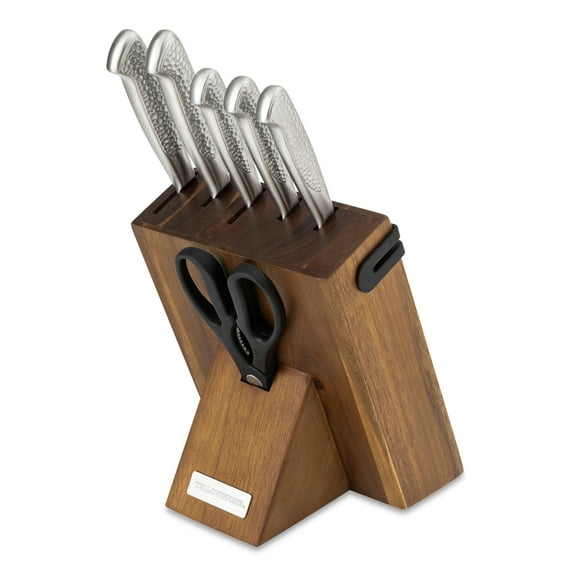 Yellowstone 8-Piece Hammered Steel & Acacia Knife Block Set