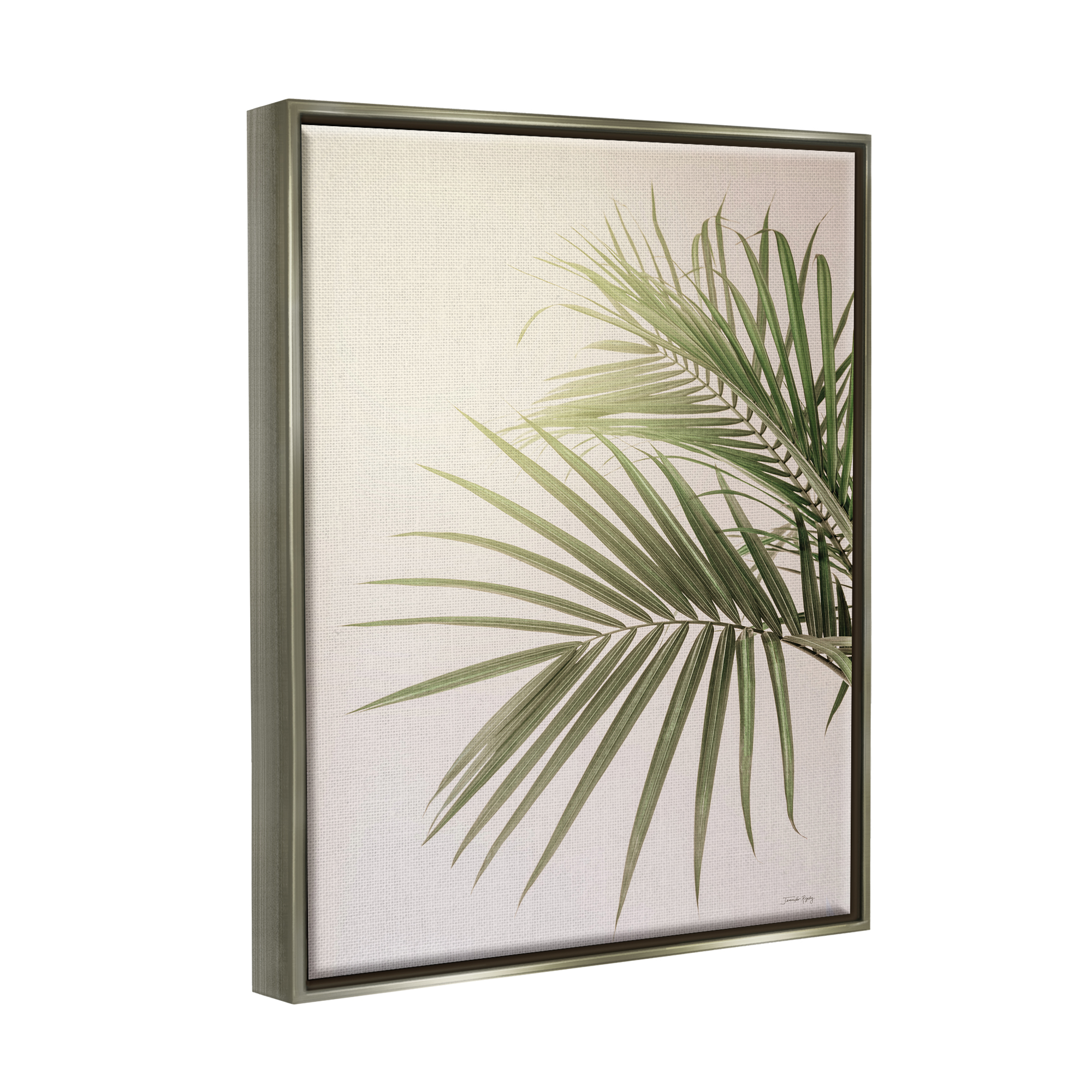 Stupell Industries Minimal Palm Leaves Sunlit Tropical House Plant Photograph Luster Gray Floating Framed Canvas Print Wall Art, Design by Jennifer Rigsby