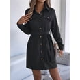thumbnail image 4 of Women'S Collar V Neck Button Down Pleated Long Sleeve Mini Shirt Dress with Belt Black XL, 4 of 8