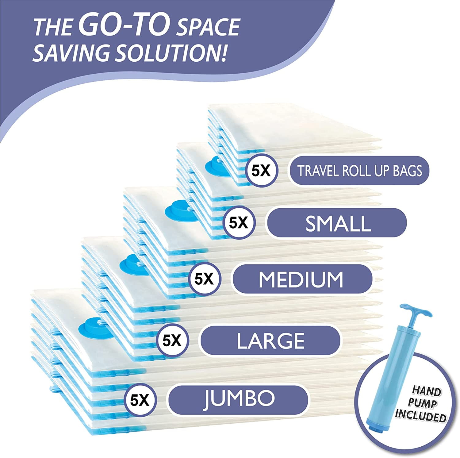 Vacuum Storage Bags, Compression Space Saver Bags for Clothes, Comforters, Blankets, Pillow, Bedding, Sealer Clothing Storage,25 Combo